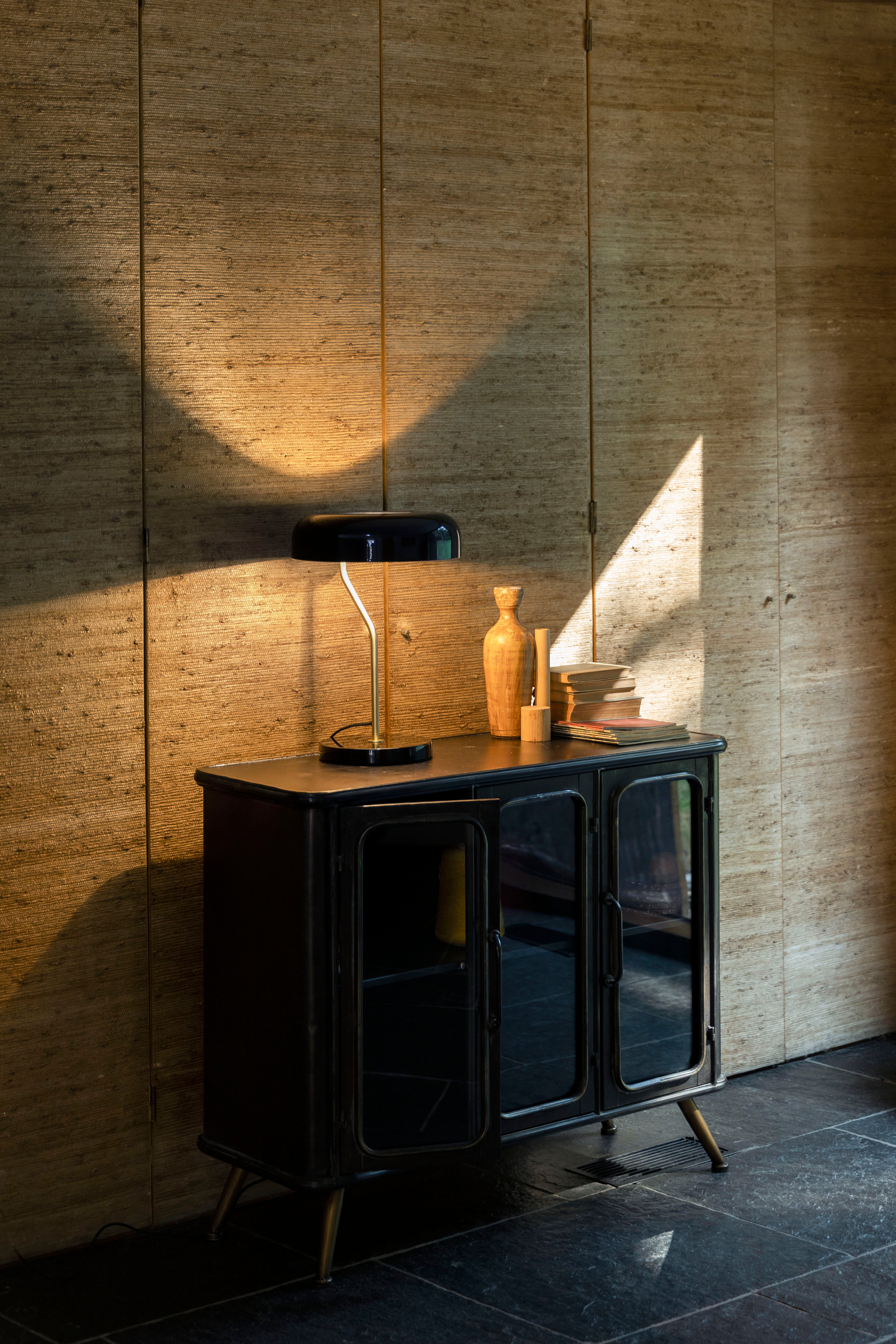 Dutchbone Eclipse Gloss Black & Gold Open Top Table Lamp